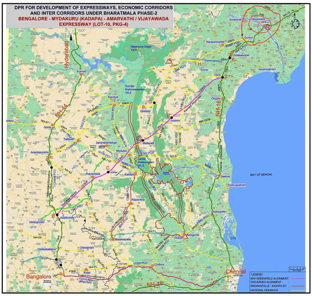 Map showing the proposed Bangalore-Vijayawada Expressway (Twitter)