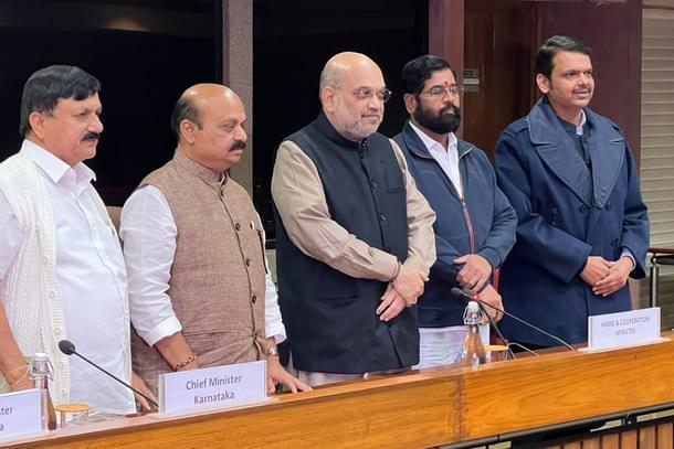 Amit Shah with Maharashtra and Karnataka CMs