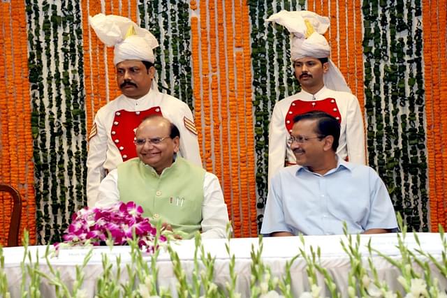 Delhi LG, V K Saxena, with Delhi Chief Minister, Arvind Kejriwal