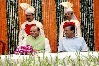 Delhi LG, V K Saxena, with Delhi Chief Minister, Arvind Kejriwal