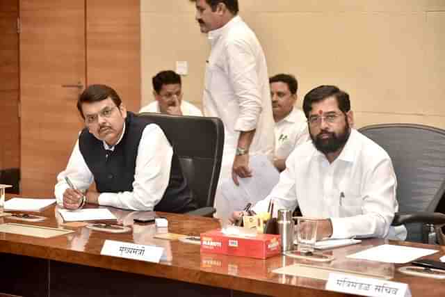 Maharashtra deputy CM Devendra Fadnavis and CM Eknath Shinde at the second cabinet sub-committee meet on investments (@Dev_Fadnavis/Twitter)