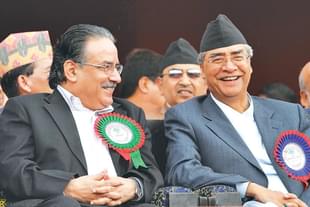 CPN-MC's Pushpa Kamal Dahal and Nepali Congress leader and former PM Sher Bahadur Deuba.