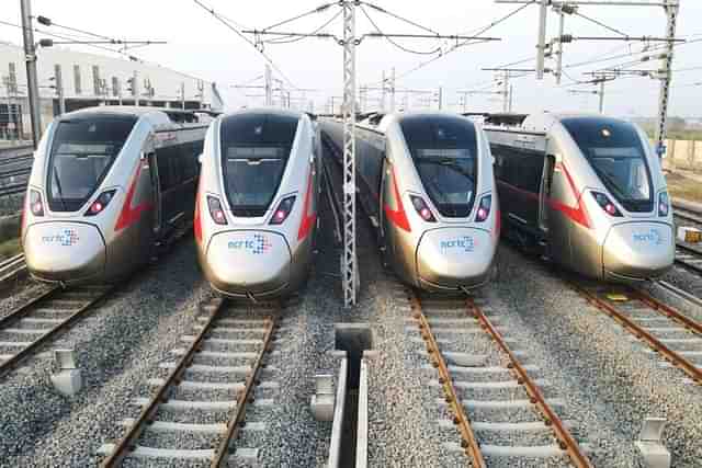 Four RRTS trainsets at the Duhai depot in Ghaziabad.