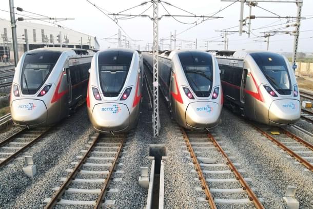 Four RRTS trainsets at the Duhai depot in Ghaziabad.