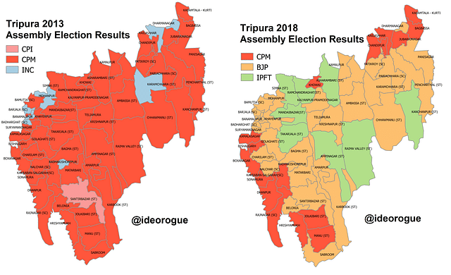 Maps: Tripura Assembly Election Results, 2013 and 2018