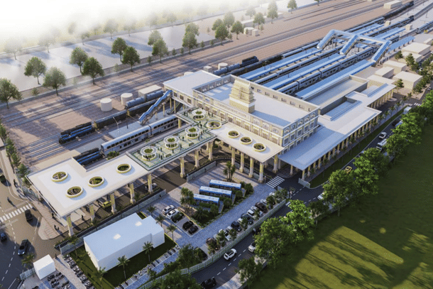 Aerial view of the proposed Rameswaram railway station.