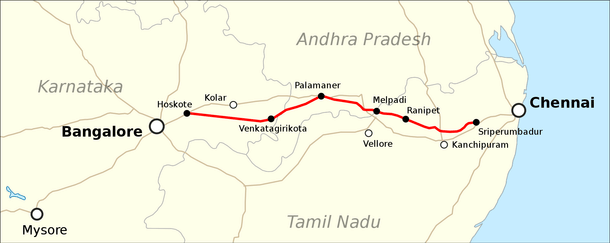 The alignment of the Bengaluru-Chennai Expressway.