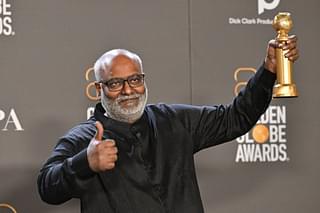 RRR Music Director M M Keeravaani with the Golden Globe trophy (Pic Via Twitter)