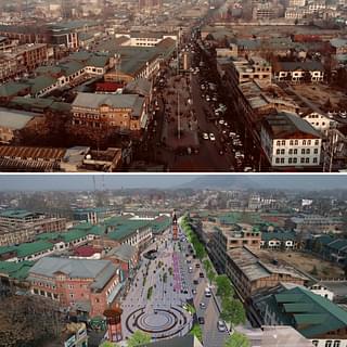 The central business district of Srinagar: before and after.