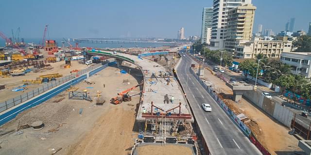 An interchange under construction as part of Mumbai's coastal road (@AshwiniBhide/Twitter)
