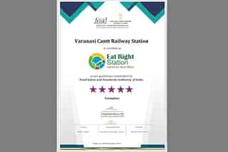 The certification granted by FSSAI to Varanasi Cantonment Railway Station.   