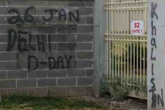 The walls of the iconic Shri Shiva Vishnu Temple was vandalised by Khalistani supporters (Pic Courtesy: The Australia Today)