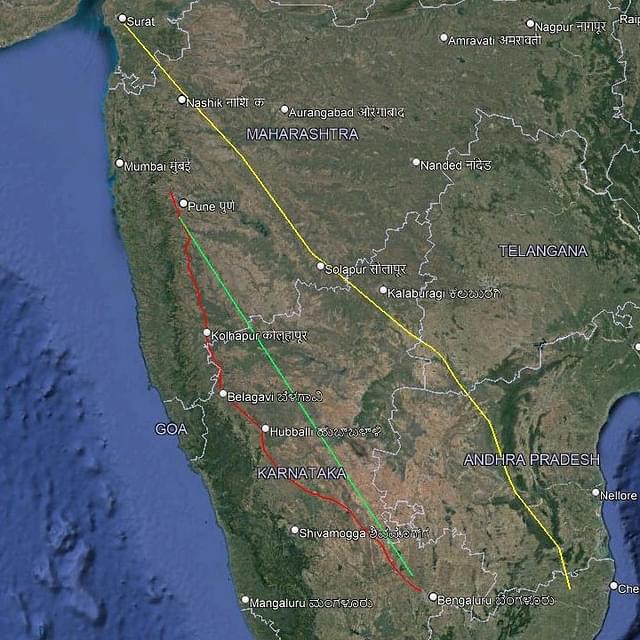 Yellow line indicates approximate alignment of Surat - Chennai Expressway (@theTBnC/Twitter)