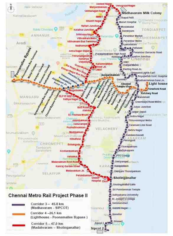 Map of Chennai Metro Rail Project Phase - II (CMRL)