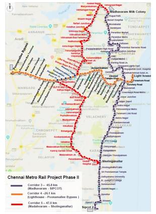 Map of Chennai Metro Rail Project Phase - II (CMRL)