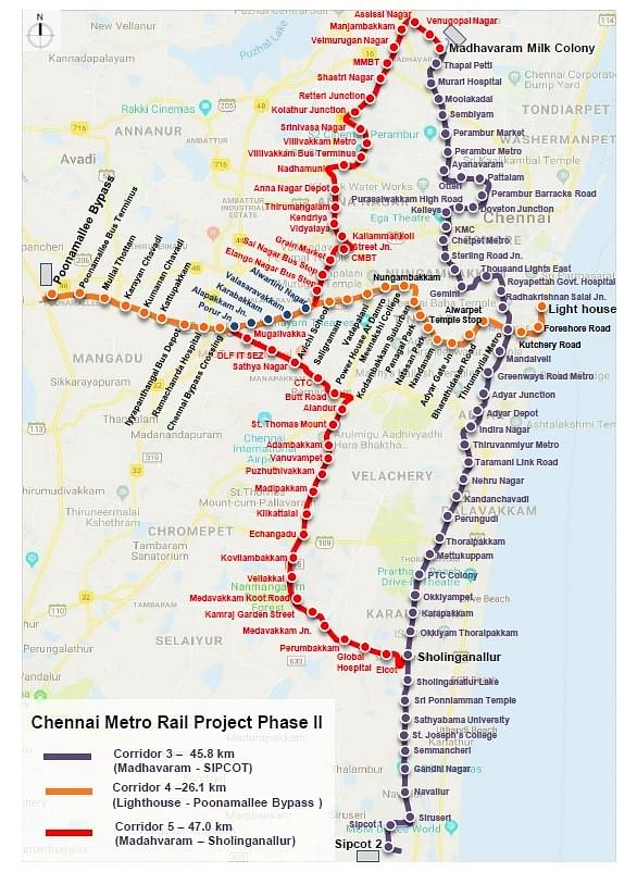 Map of Chennai Metro Rail Project Phase - II.(CMRL)