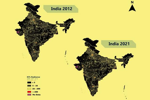 Satellite image - NTL growth in India between 2012 and 2021 (Photo via NTL Atlas)