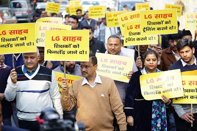 Delhi CM Arvind Kejriwal leads a protest against the Delhi LG (Source: Official Twitter handle of the Aam Aadmi Party)