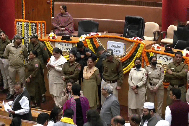 Marshals deployed during the MCD meet inside the Civic Centre on 24th Jan