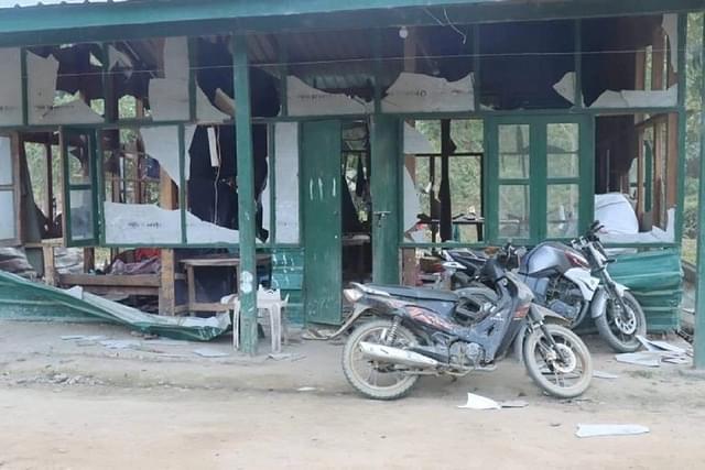 Structures in CNF headquarters at Mount Victoria (Myanmar) damaged in air strikes by Myanmarese fighter jets.