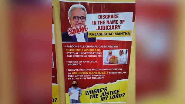 The posters put up along the road leading to Justice Mantha’s residence.