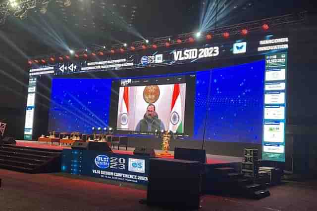 Union MoS IT Rajeev Chandrasekhar virtually addressing a conference in Hyderabad (Pic Via Twitter)