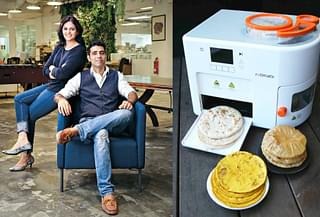 Co-inventors Pranoti Nagarkar and Rishi Israni with the Rotimatic, the world's first robotic roti maker.