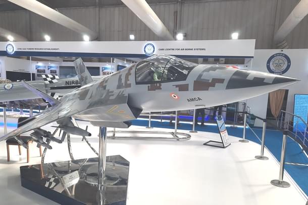 A model of AMCA displayed at Aero India 2021.