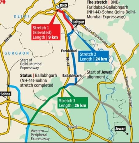 The direct connection with the Mumbai-Delhi Expressway - from DND to Jaitpur, from Jaitpur to Ballabhgarh and from Ballabhgarh to Sohna.