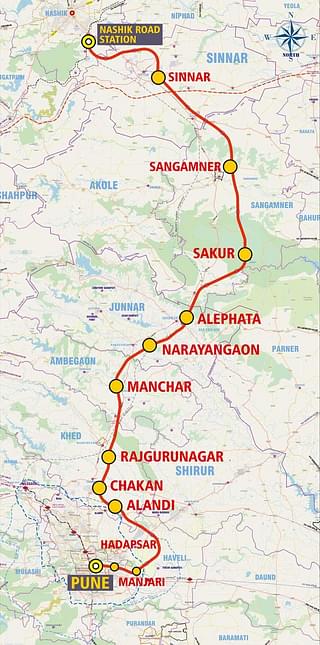 Proposed alignment of Pune-Nashik semi-high speed rail line.