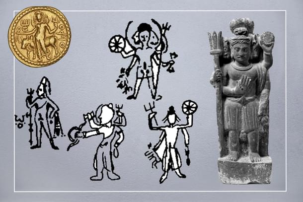 Kushan coinage Divine images though not in chronological order and so-called Pontecorvo Siva. (Museo Nazionale d’Arte Orientale, Rome): based on 'Shiva images in Kushan and Kushano-Sasanian coins, Joe Cribb)