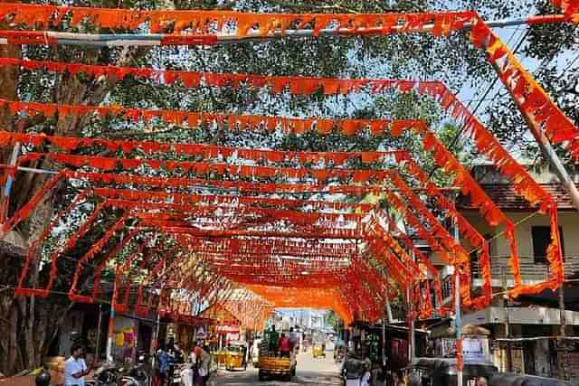 Vellayani temple preparing for the festival. 