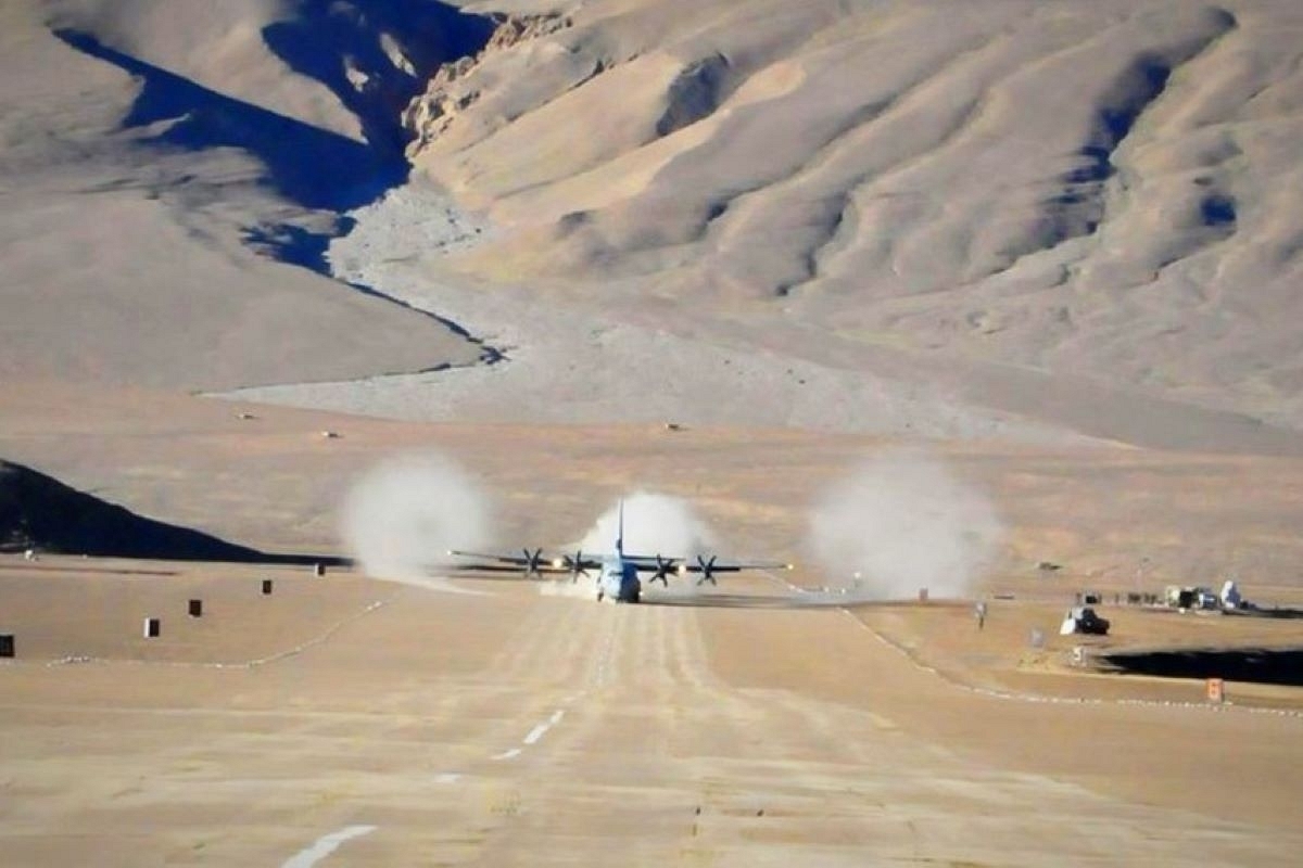 IAF’s C-130J lands at an ALG. (Indian Air Force).