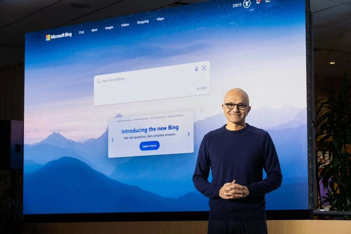 Microsoft CEO Satya Nadella introduces the new ChatGPT-fuelled Bing search engine.