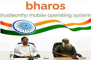 Launch of BharOS by IIT Madras director, Prof V Kamakoti (left) and JandK operations director Karthik Ayyar.
