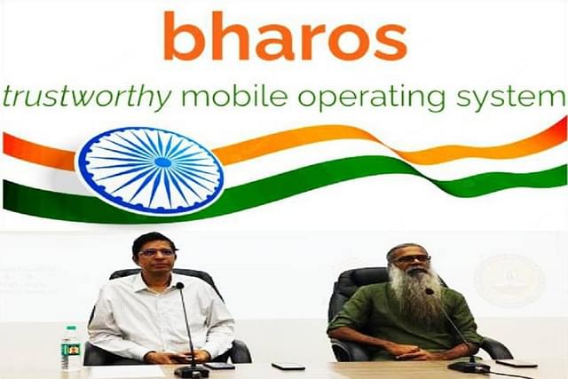 Launch of BharOS by IIT Madras director, Prof V Kamakoti (left) and JandK operations director Karthik Ayyar.