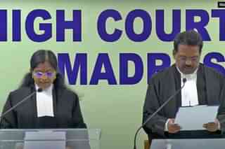 Victoria Gowri taking oath as Madras High Court judge.