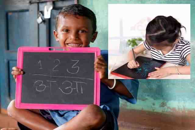 School slate generations from traditional to digital. (Photo credit: Main-United Nations. Inset-Zodo).