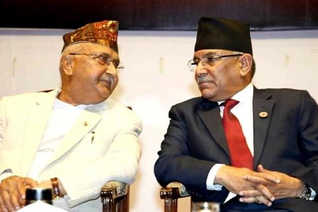 K P Sharma Oli with Nepal PM Pushpa Kamal Dahal Prachanda