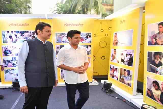 Congress rebel and independent candidate in the MLC poll, Satyajeet Tambe along with Deputy Chief Minister of Maharashtra, Devendra Fadvanis at a public function (Source: @satyajeettambe)