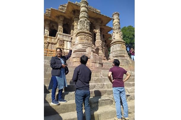 Historian Dr. Shika Roi explaining the architectural and Puranic elements along with history.