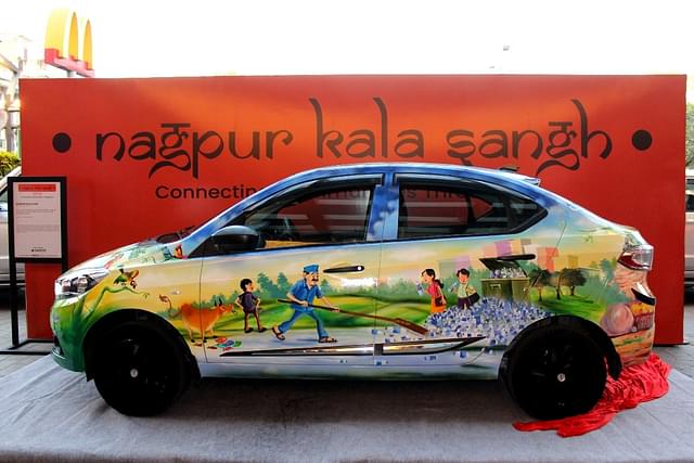 Nagpur 'Kala Car': Electric car painted by artist Vinay Chanekar and a team of emerging artists at Nagpur Kala Sangh, VR Nagpur.