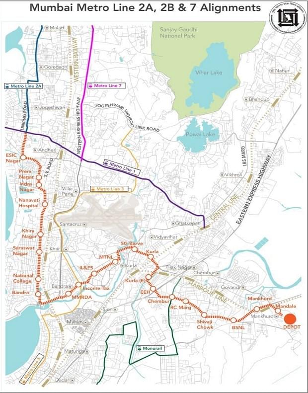 Metro Corridor 2B (in orange) with its interconnections. (Source: MMRDA)