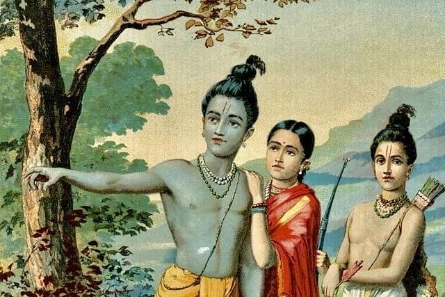Shri Rama, Devi Sita and Lakshmana in the forest; illustration of Raja Ravi Varma (Wikimedia Commons)