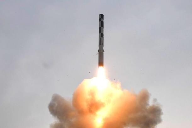 BrahMos cruise missile test-fired by a land-based launcher.