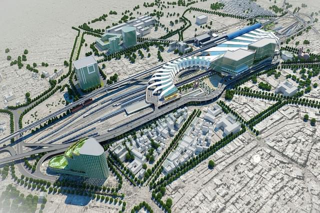Aerial view of the proposed design of Ahmedabad Station.
