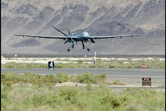 An MQ-9 Reaper takes off on a training mission at Creech Air Force Base in Indian Springs, Nevada. (Ethan Miller/Getty Images)