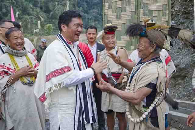 CM Pema Khandu greeted by Nyishi community while visiting the Tali ADC HQ by road. (Twitter/PemaKhandu).