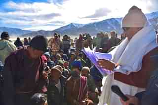 Union Minister Bhupender Yadav at a village in Ladakh (Pic Via Twitter)
