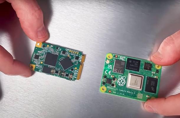 Inside Vodafone's Mobile Private Network unit: the Software Radio module(left) and the Raspberry Pi Computer module.